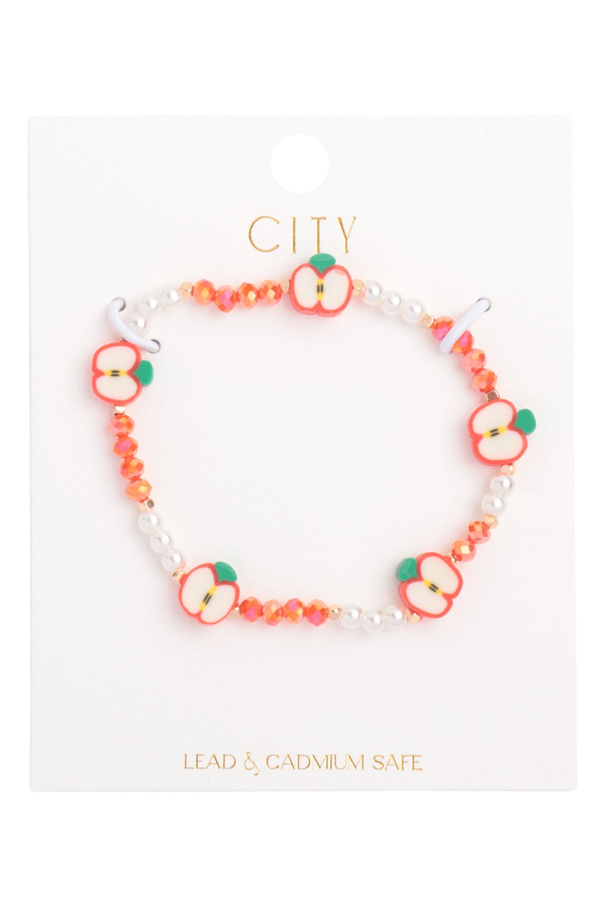 Apple Glass Beads Charm Stretch Bracelet
