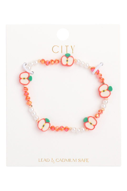 Apple Glass Beads Charm Stretch Bracelet