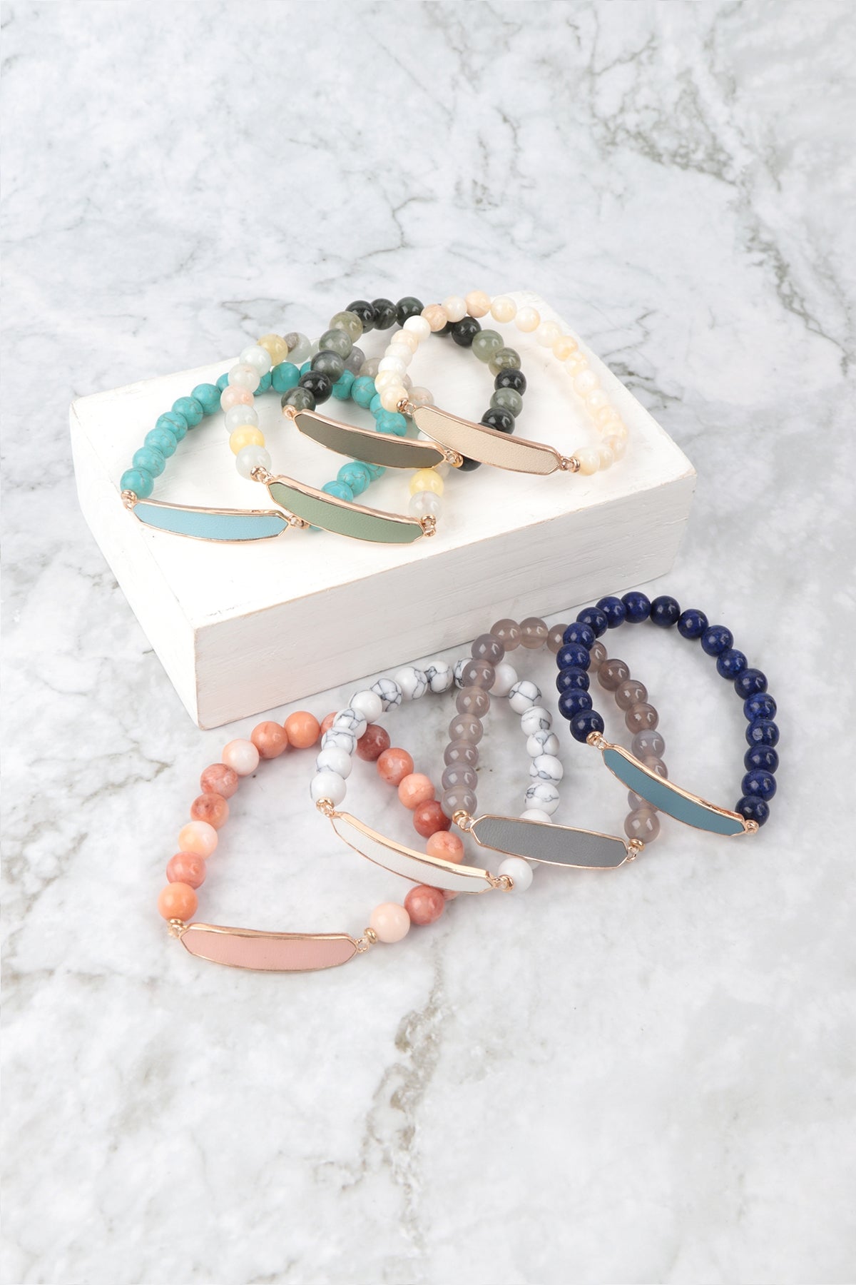 Natural Stone w/ Leather Accent Bracelet