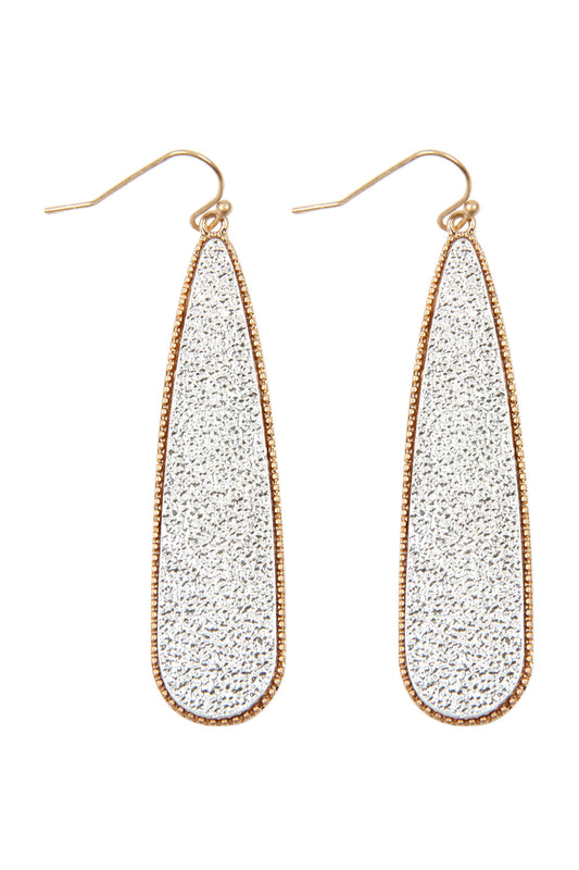 Long Teardrop Cast Dangle Earrings Matte Gold Matte Silver