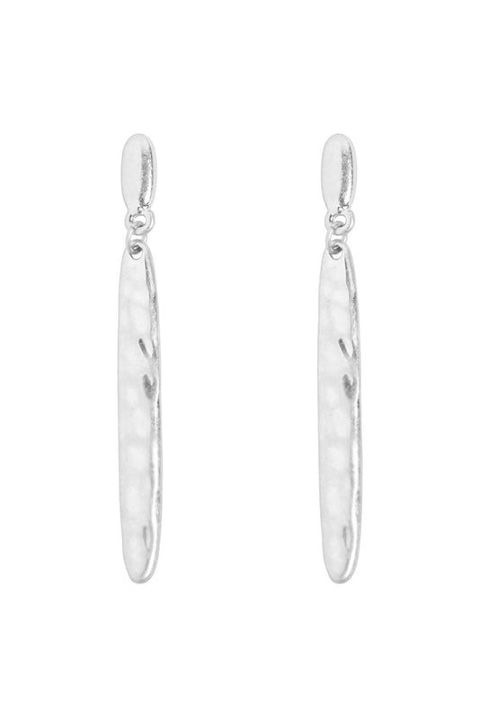 Hammered Oval Bar Post Earrings Matte Silver