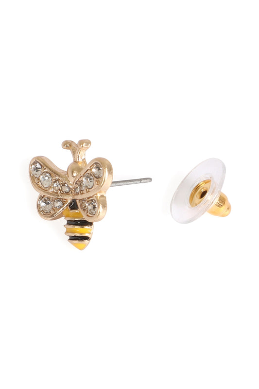 Bee Shape With Rhinestone Stud Earrings Gold