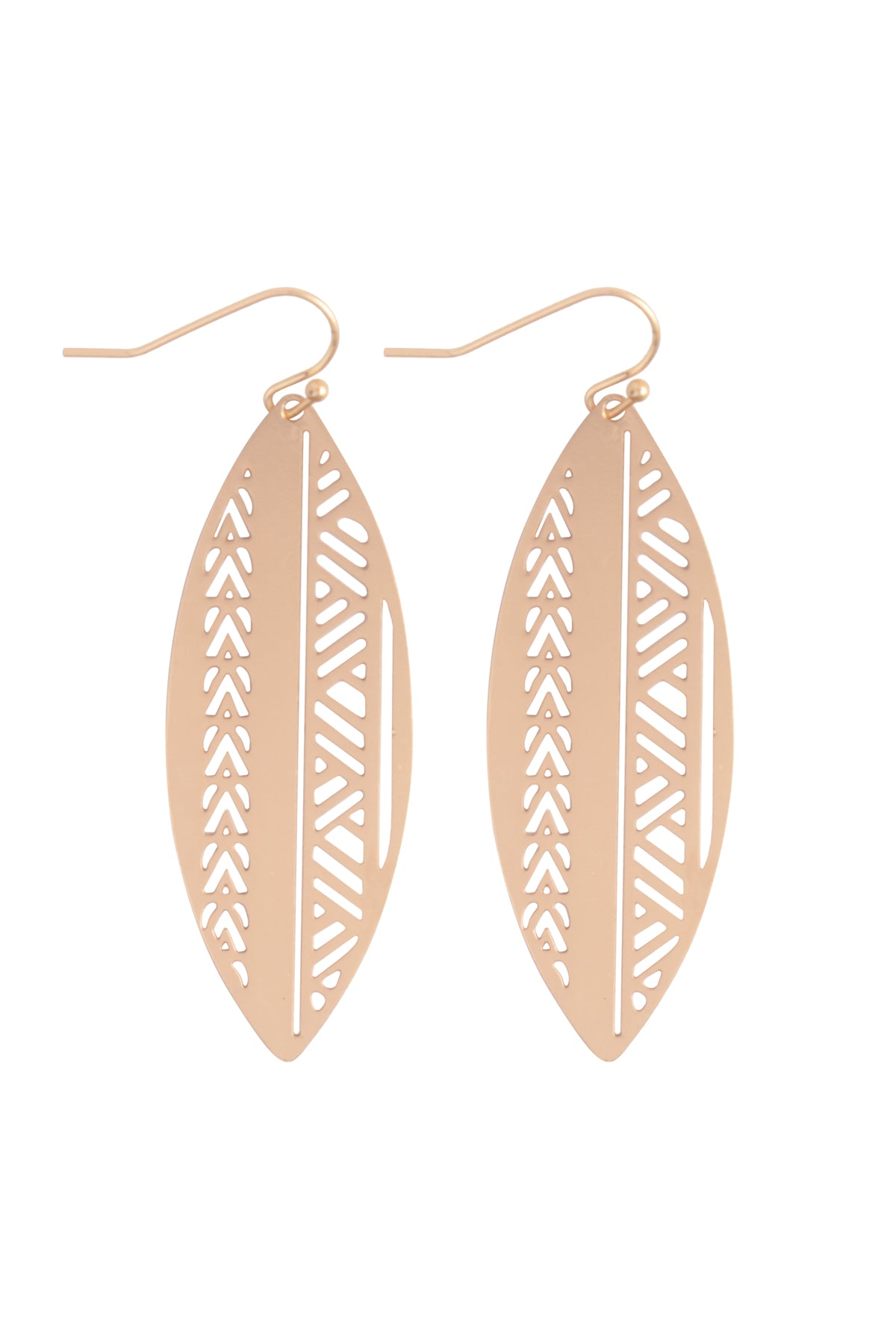 Boat Shaped Aztec Filigree Brass Earrings