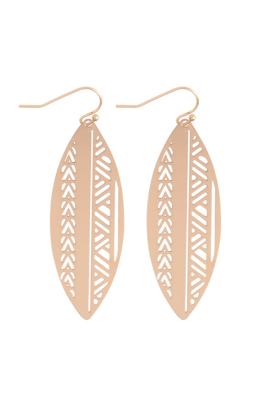 Boat Shaped Aztec Filigree Brass Earrings