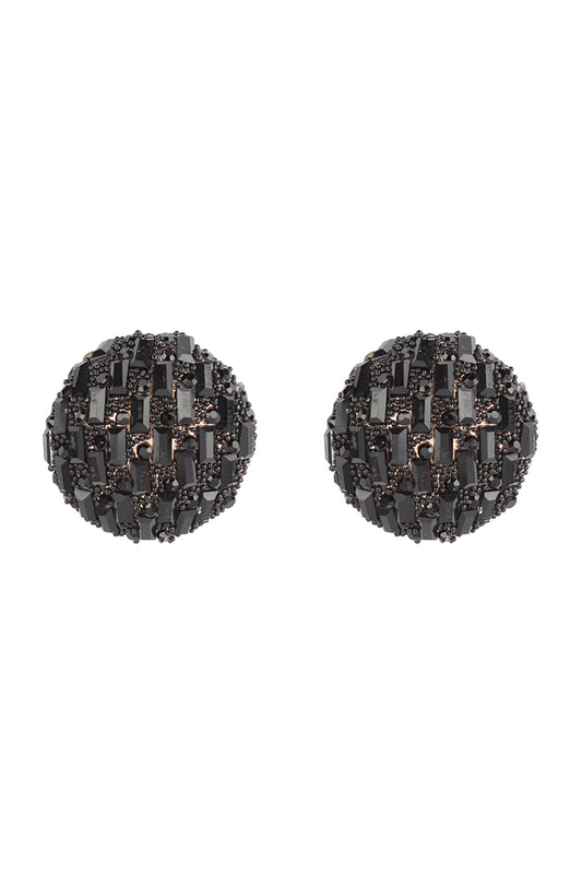 Circle Button Rhinestone Glitter Stud Earrings