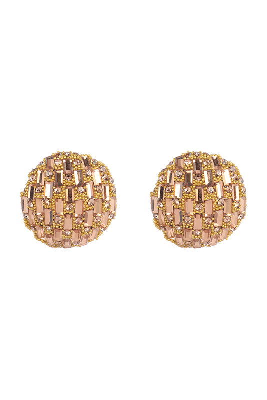 Circle Button Rhinestone Glitter Stud Earrings