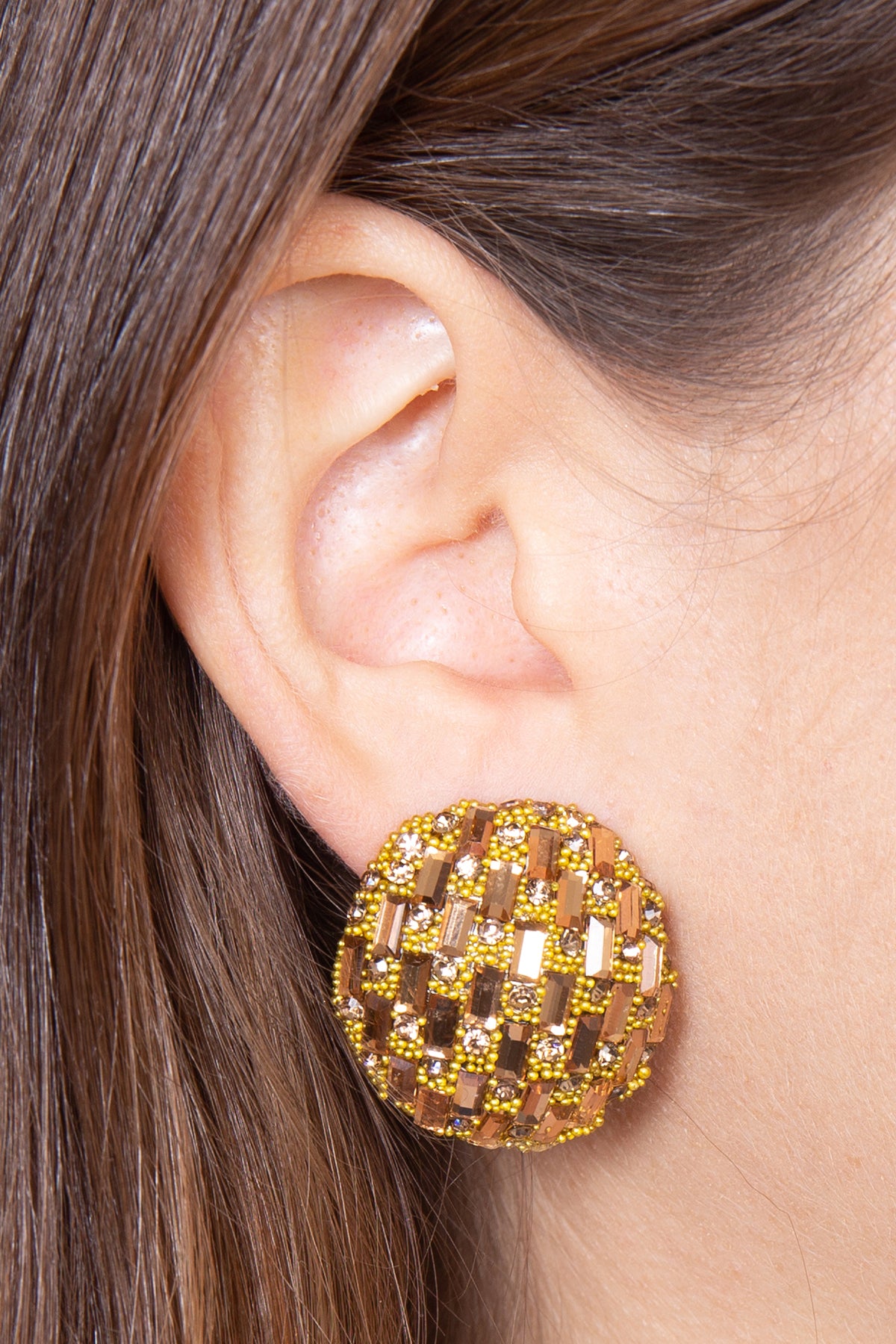 Circle Button Rhinestone Glitter Stud Earrings