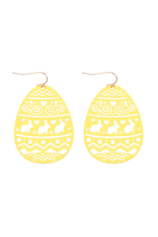 Easter Egg Filigree Colored Laser Cut Earrings Yellow