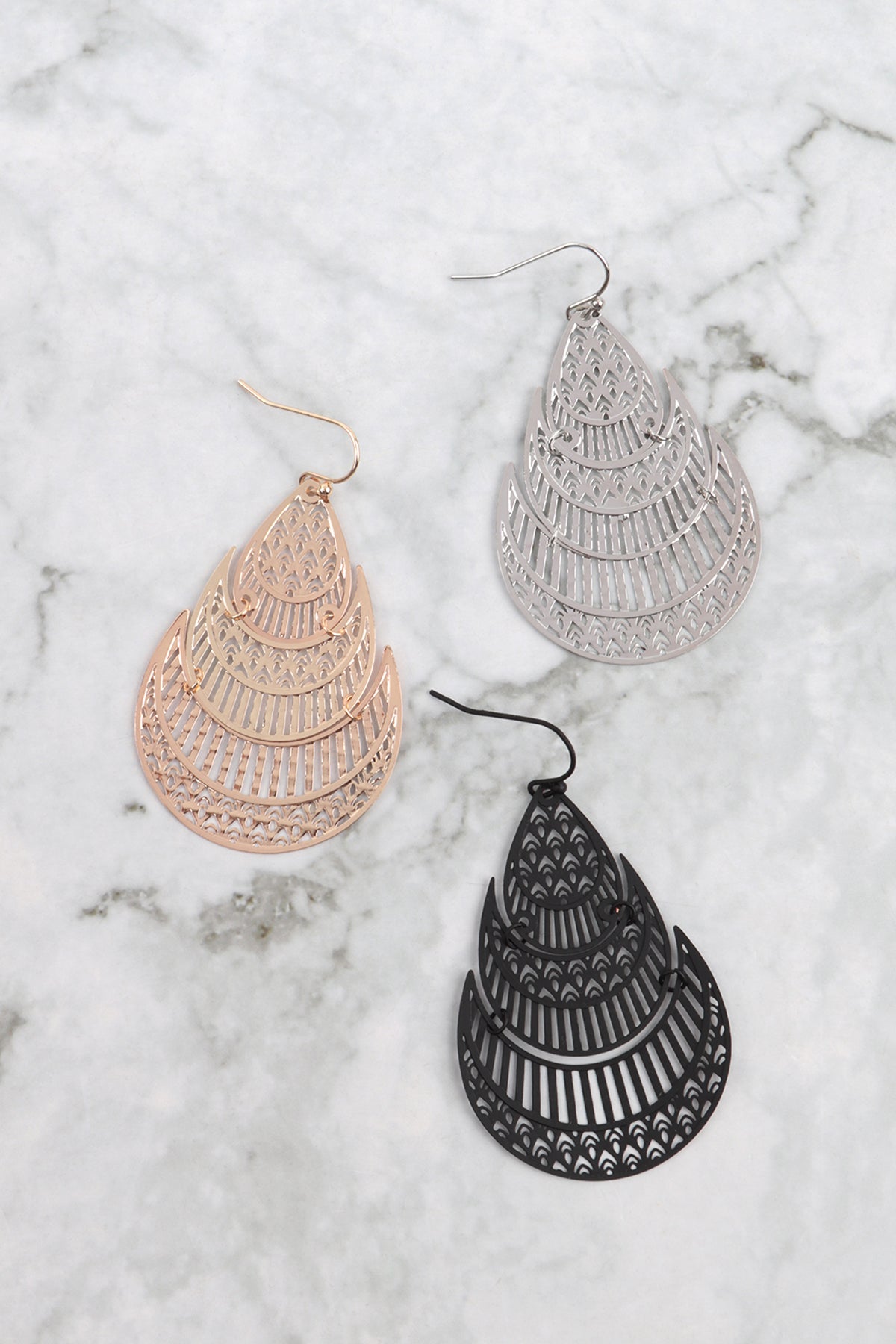 Morrocan Teardrop Shaped Filigree Drop Earrings