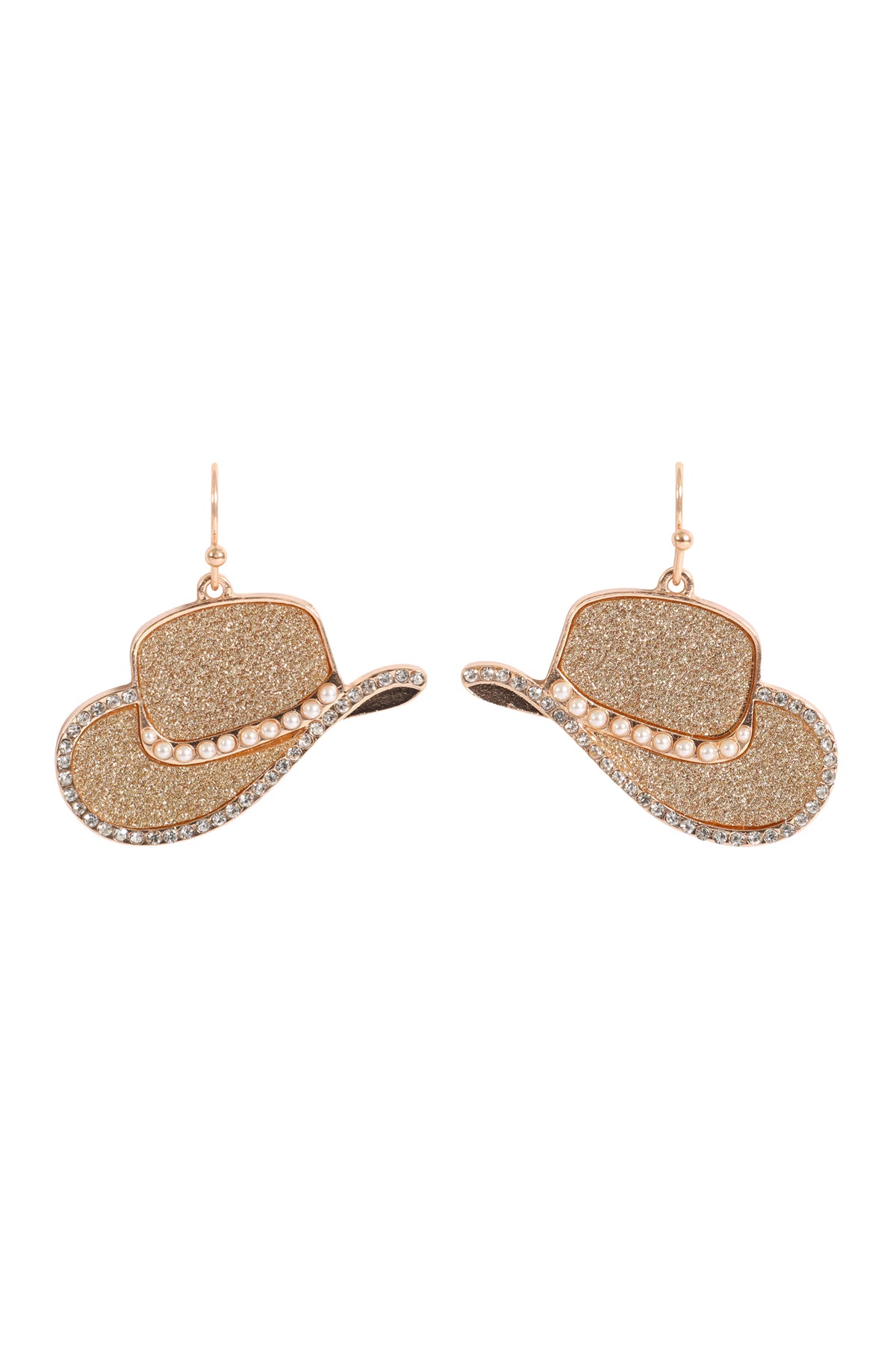 Cowboy Hat Sandsticker Pave Pearl Hook Earrings