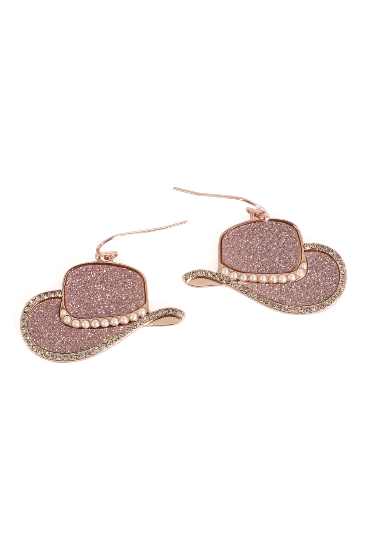 Cowboy Hat Sandsticker Pave Pearl Hook Earrings