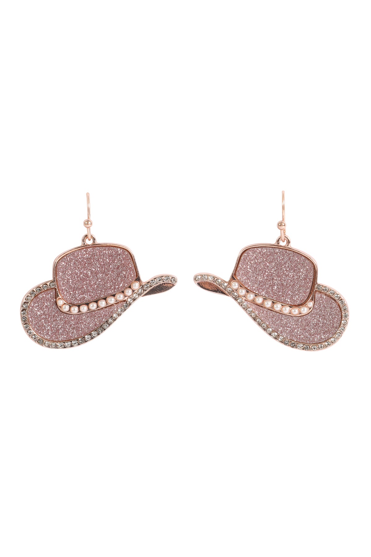 Cowboy Hat Sandsticker Pave Pearl Hook Earrings