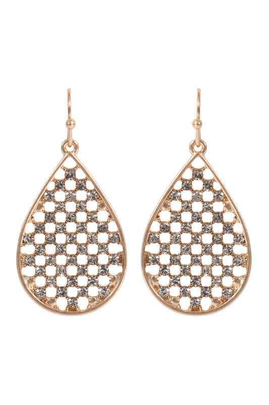 Teardrop Pave Rhinestone Hook Earrings