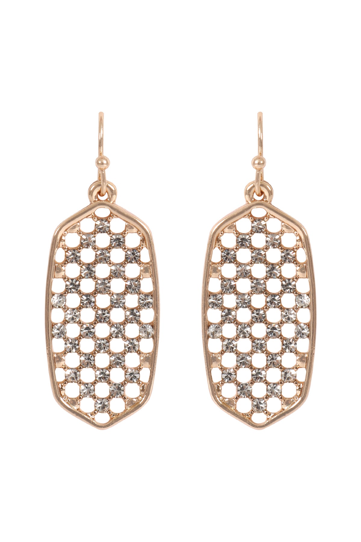 Hexagon Shape Pave Rhinestone Dangle Earrings