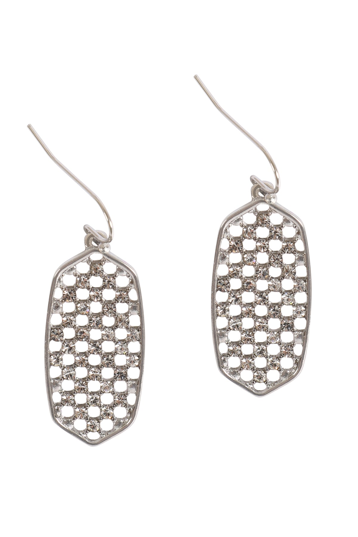 Hexagon Shape Pave Rhinestone Dangle Earrings
