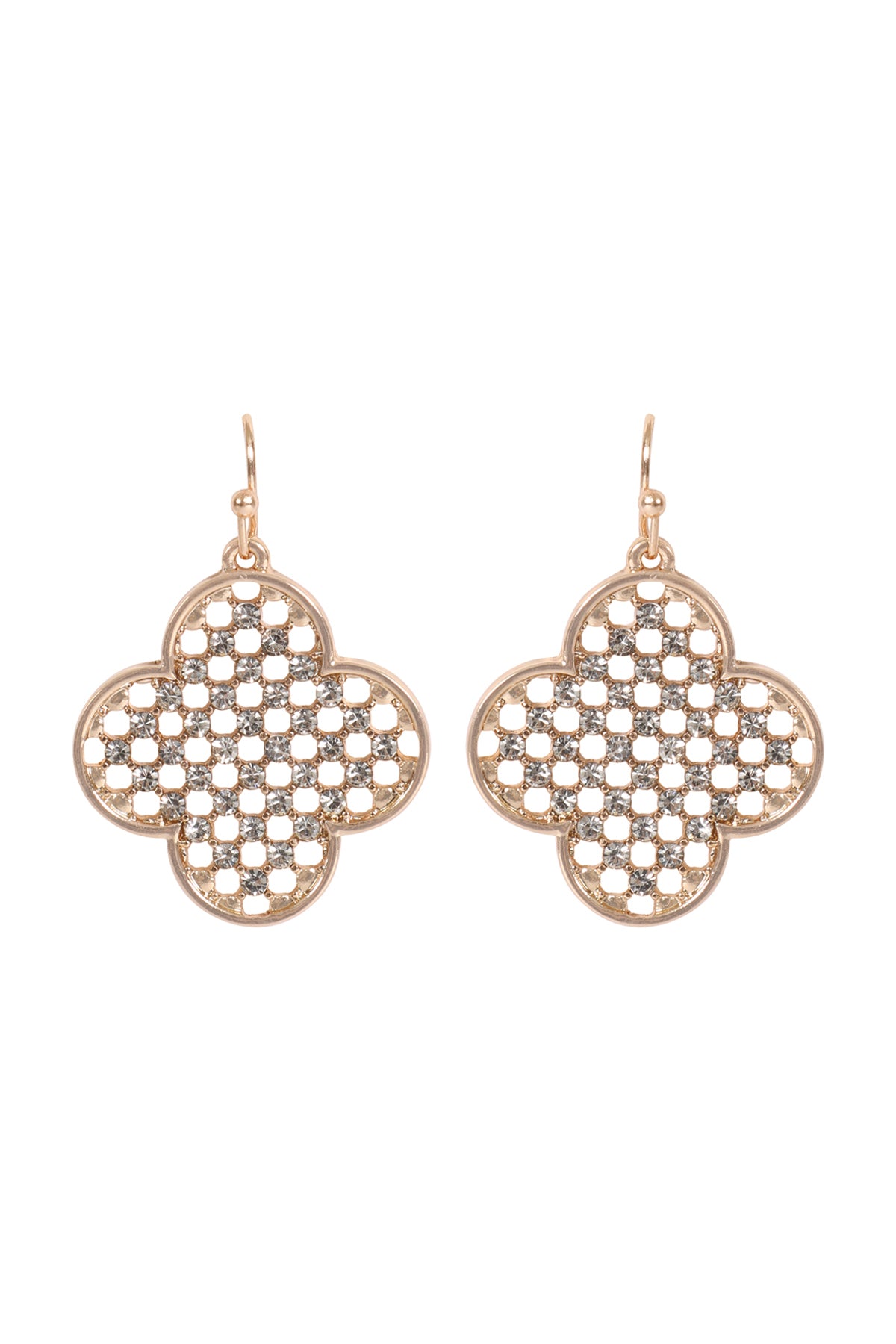 Clover Shape Rhinestone Hook Earrings Silver