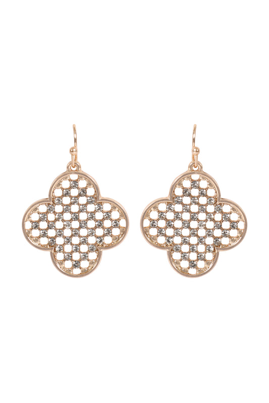 Clover Shape Rhinestone Hook Earrings Silver