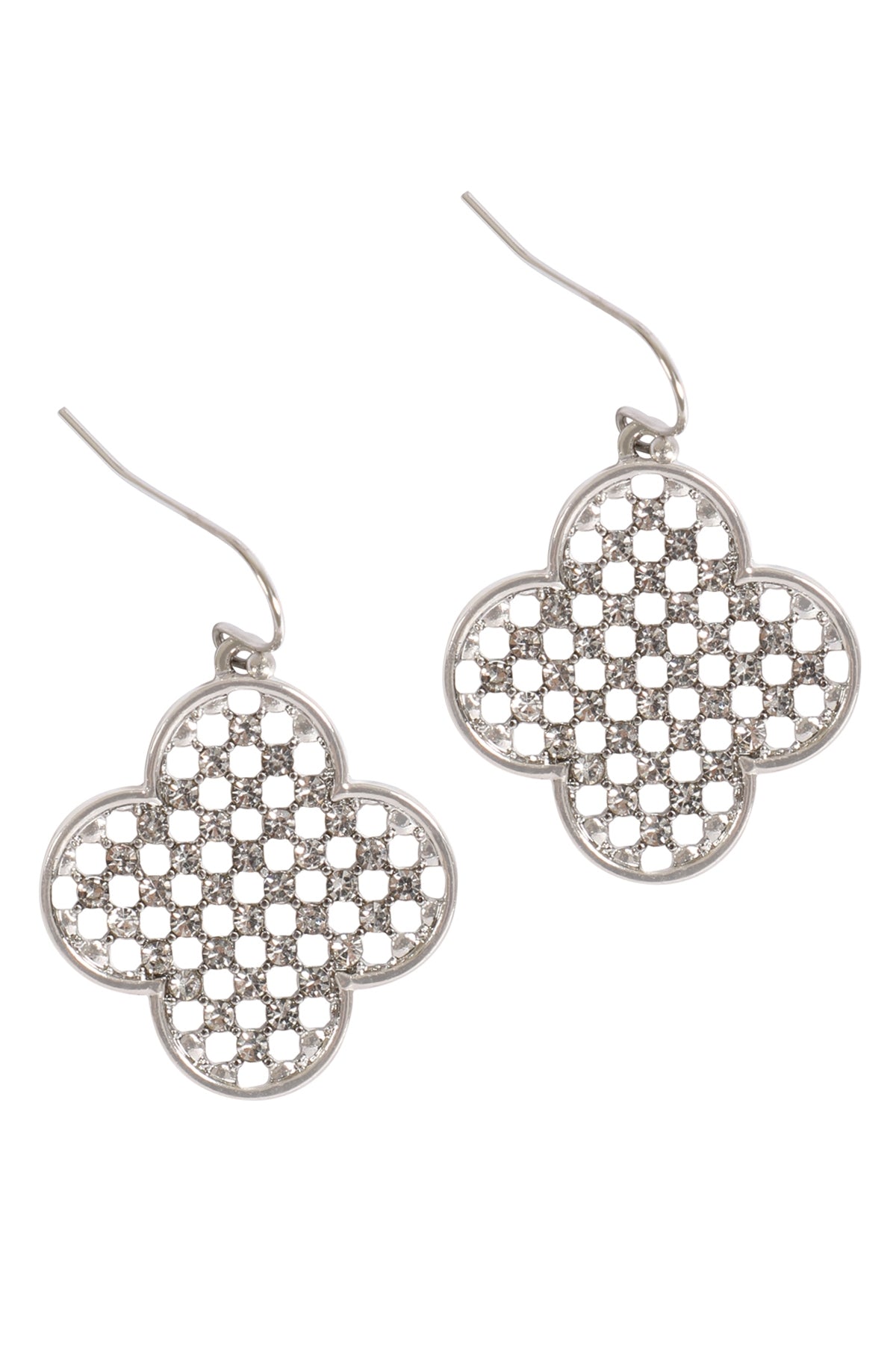 Clover Shape Rhinestone Hook Earrings