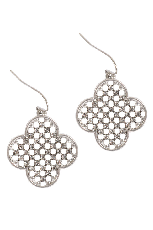 Clover Shape Rhinestone Hook Earrings