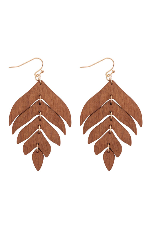 Wood Dangling Leaf Earrings 1/PC