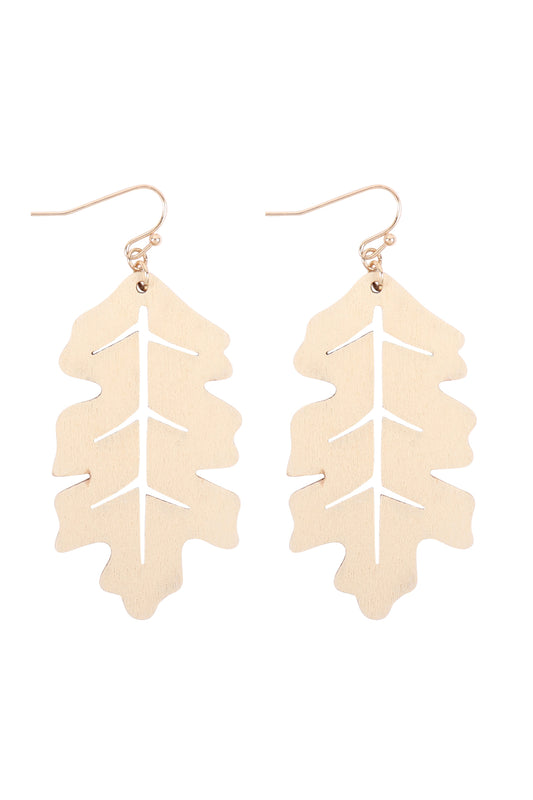 Wood Leaf Fish Hook Earrings Cream /6Pcs