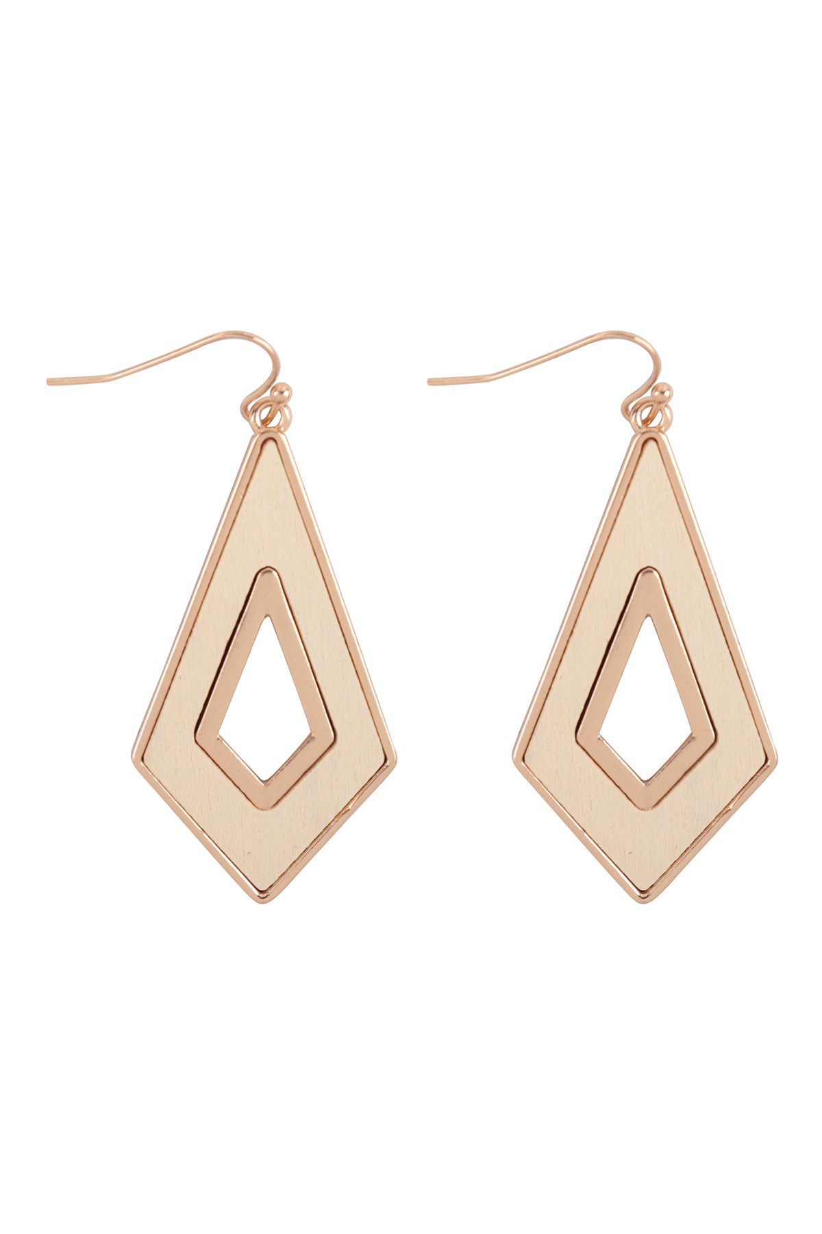 Wood Metal Geometric Shape Earrings Gold Cream