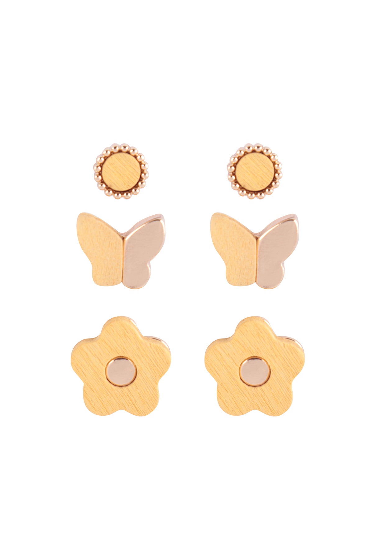 Wood Spring Set Butterfly Flower Stud Earrings