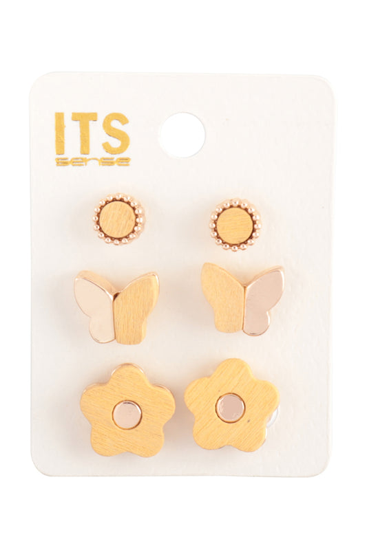 Wood Spring Set Butterfly Flower Stud Earrings