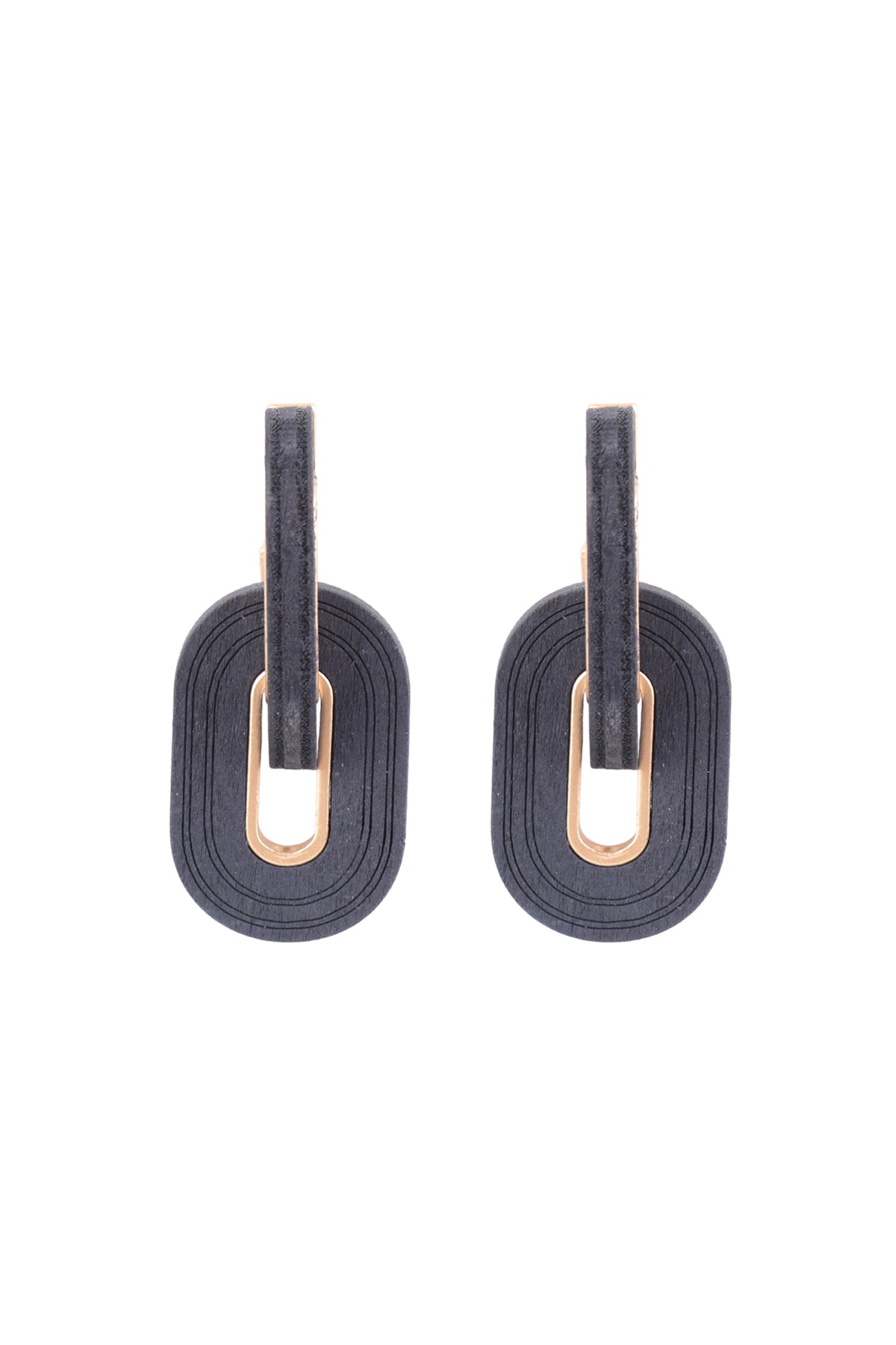 Oval Thick Wood Link Hoop Earrings
