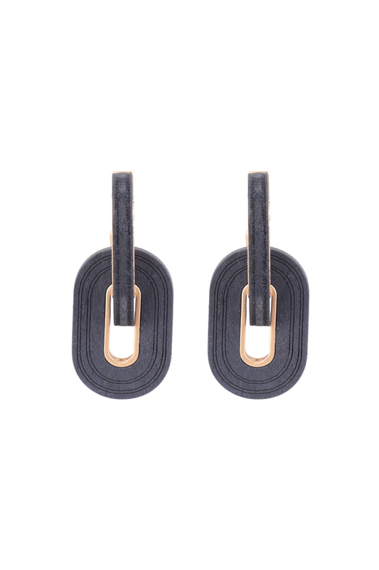 Oval Thick Wood Link Hoop Earrings