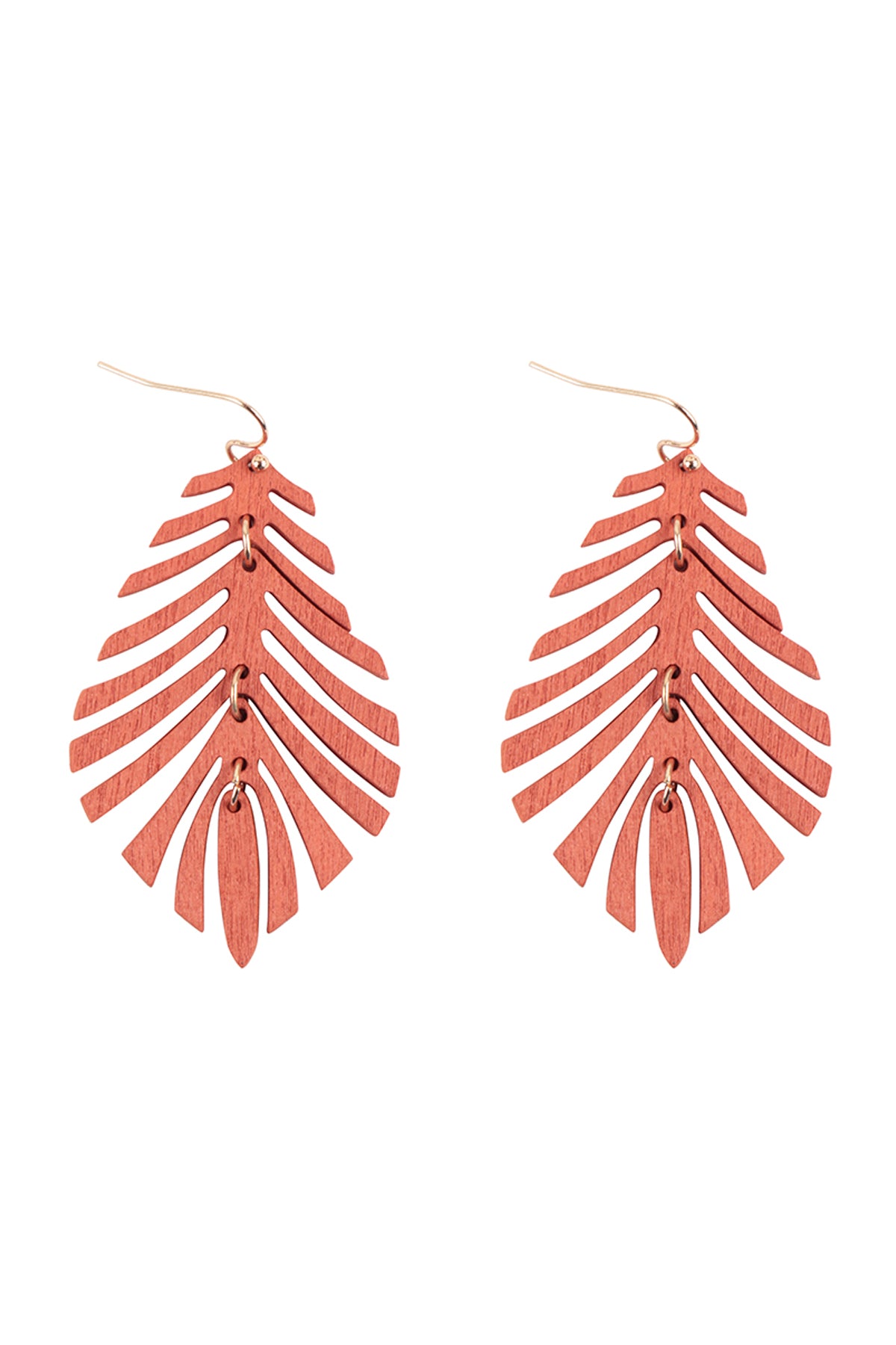 Wood Wide Leaf Drop Earrings Orange