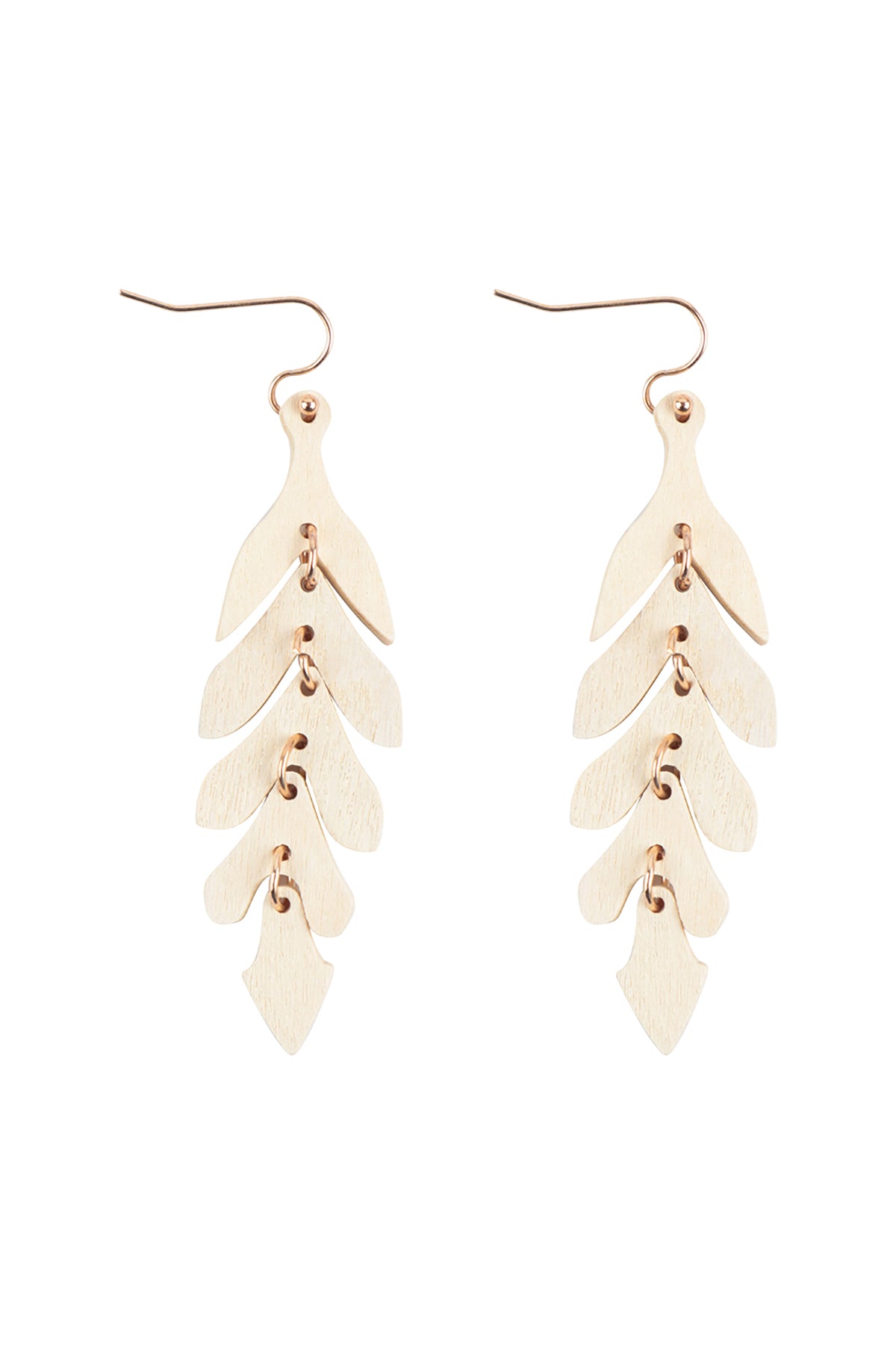 Wood Narrrow Leaf Dangle Drop Earrings