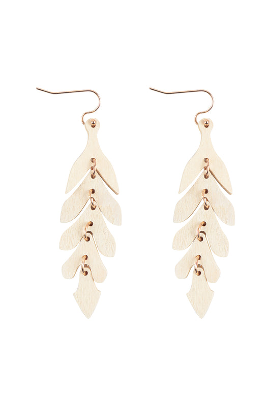 Wood Narrrow Leaf Dangle Drop Earrings