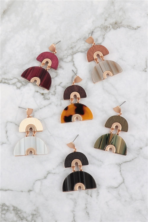 Acetate Wood Arcdh Layered Drop Earring