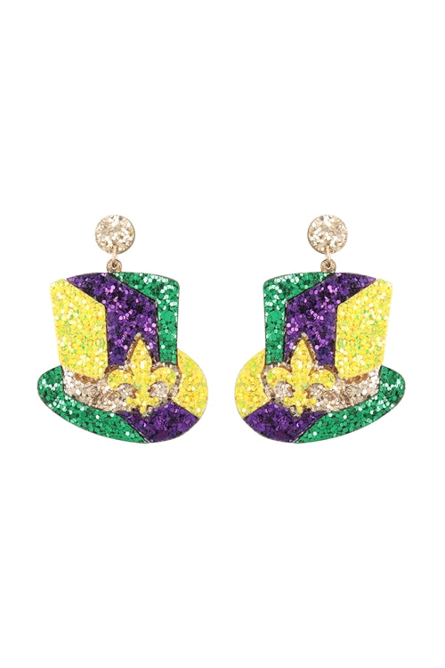 Mardi Gras Glitter Hat Earrings