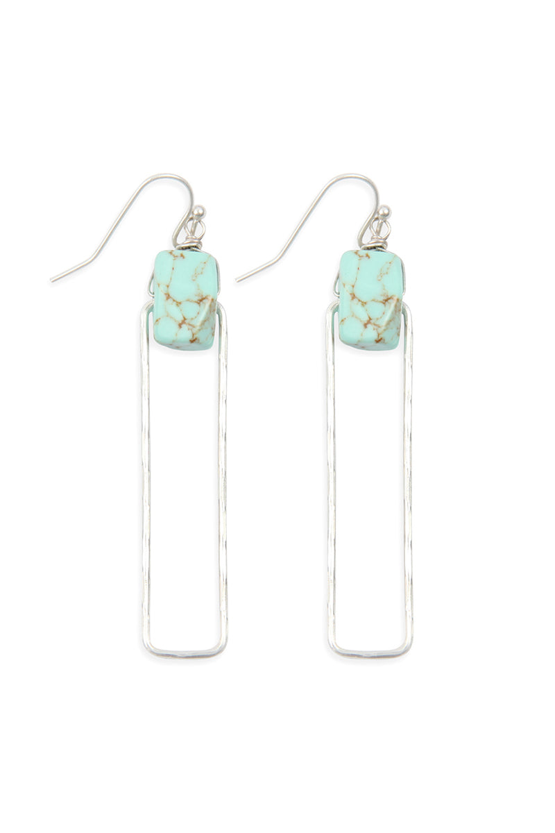 Semi Stone Linked Texture Wire Drop Earrings Tur2uoise /1Pc