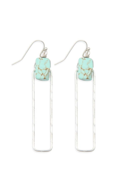 Semi Stone Linked Texture Wire Drop Earrings Tur2uoise /1Pc