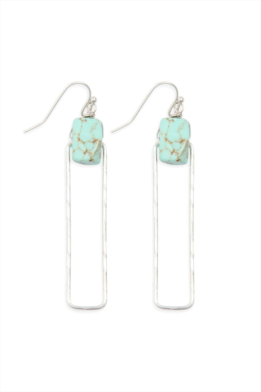 Semi Stone Linked Texture Wire Drop Earrings
