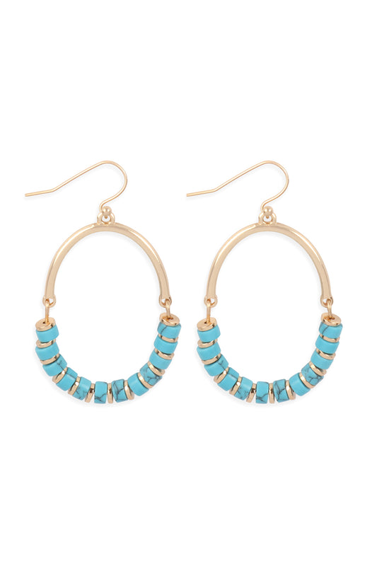 Oval Semi Stone Beads Earrings Turquoise