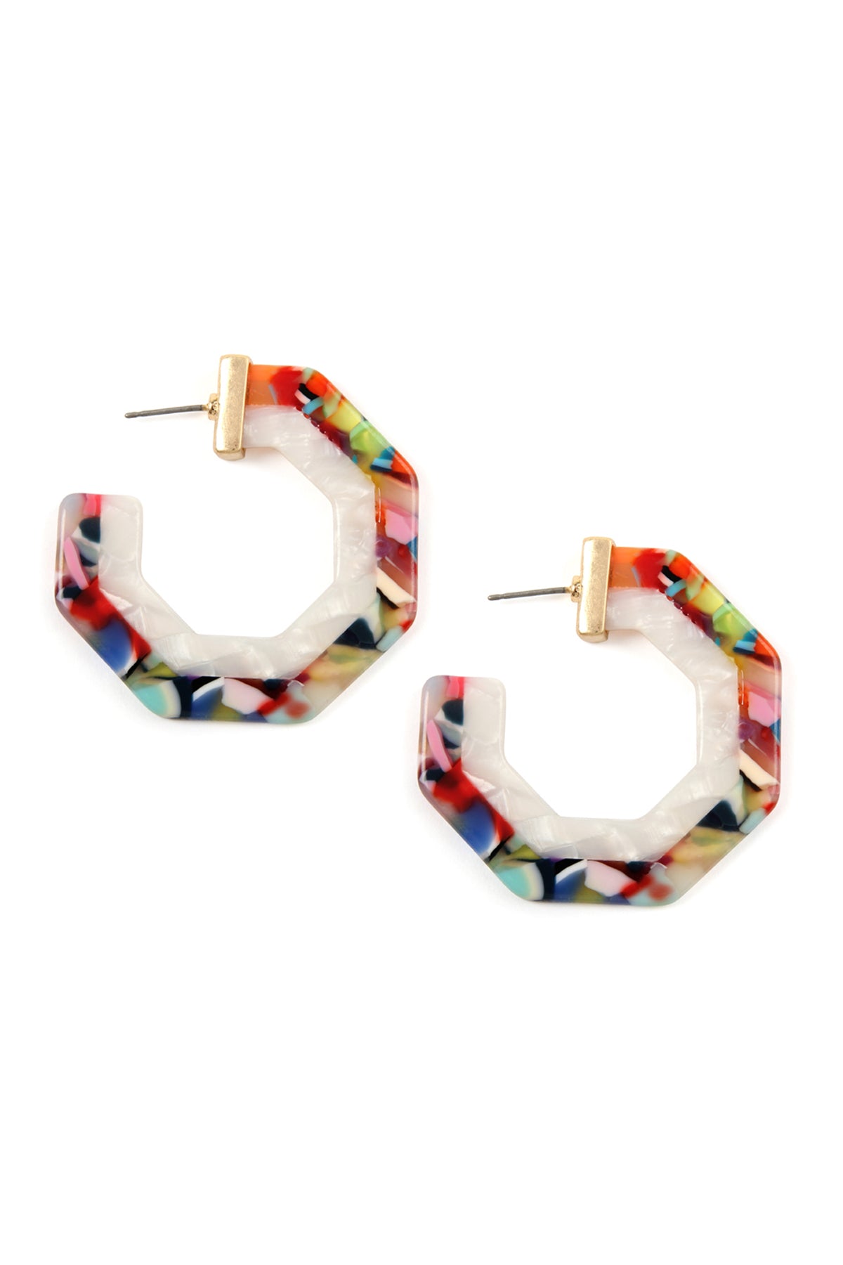 Cast Polygon Resin Post Earrings Burgundy