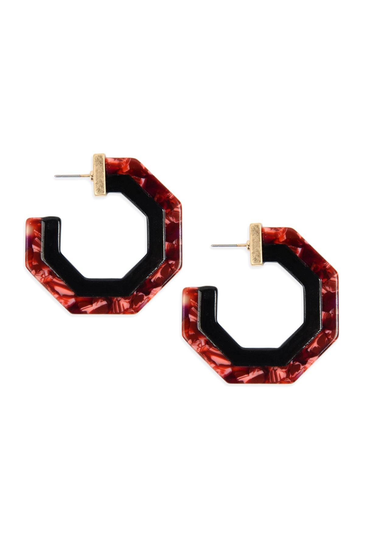 Cast Polygon Resin Post Earrings Burgundy