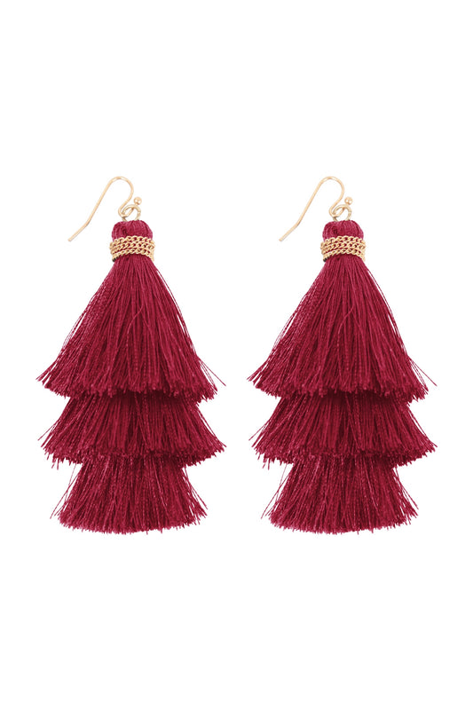 Three Layered Thread Tassel Hook Earrings