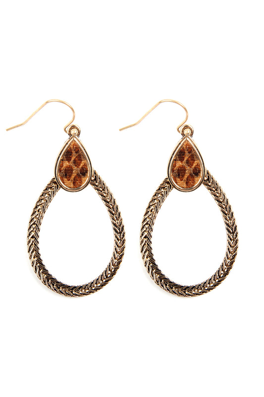 Texture Teardrop With Snake Skin Print Dangle Earrings