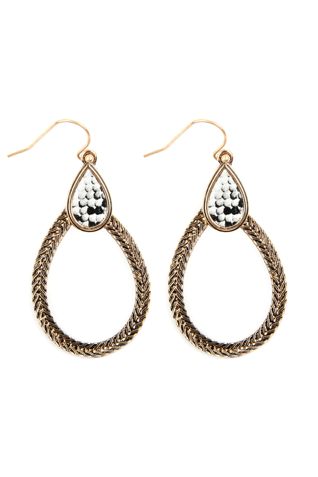 Texture Teardrop With Snake Skin Print Dangle Earrings