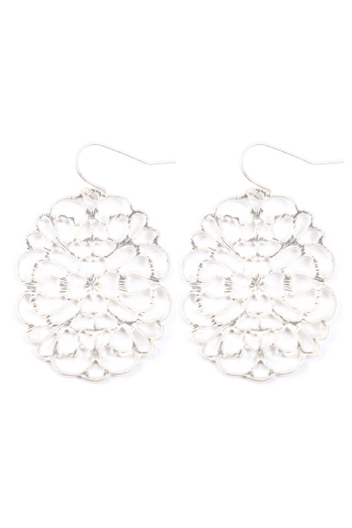 Round Filigree Cast Earrings Matte Silver