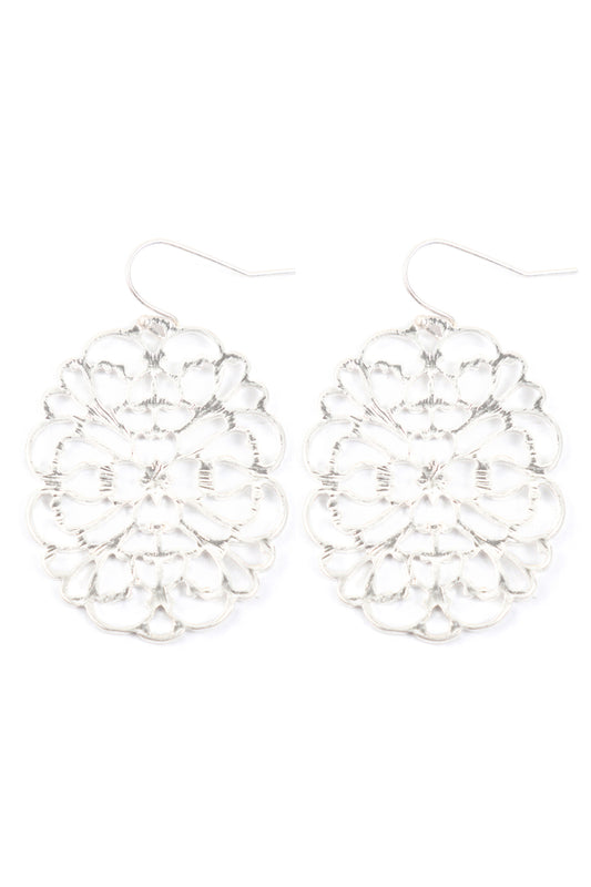 Round Filigree Cast Earrings Matte Silver