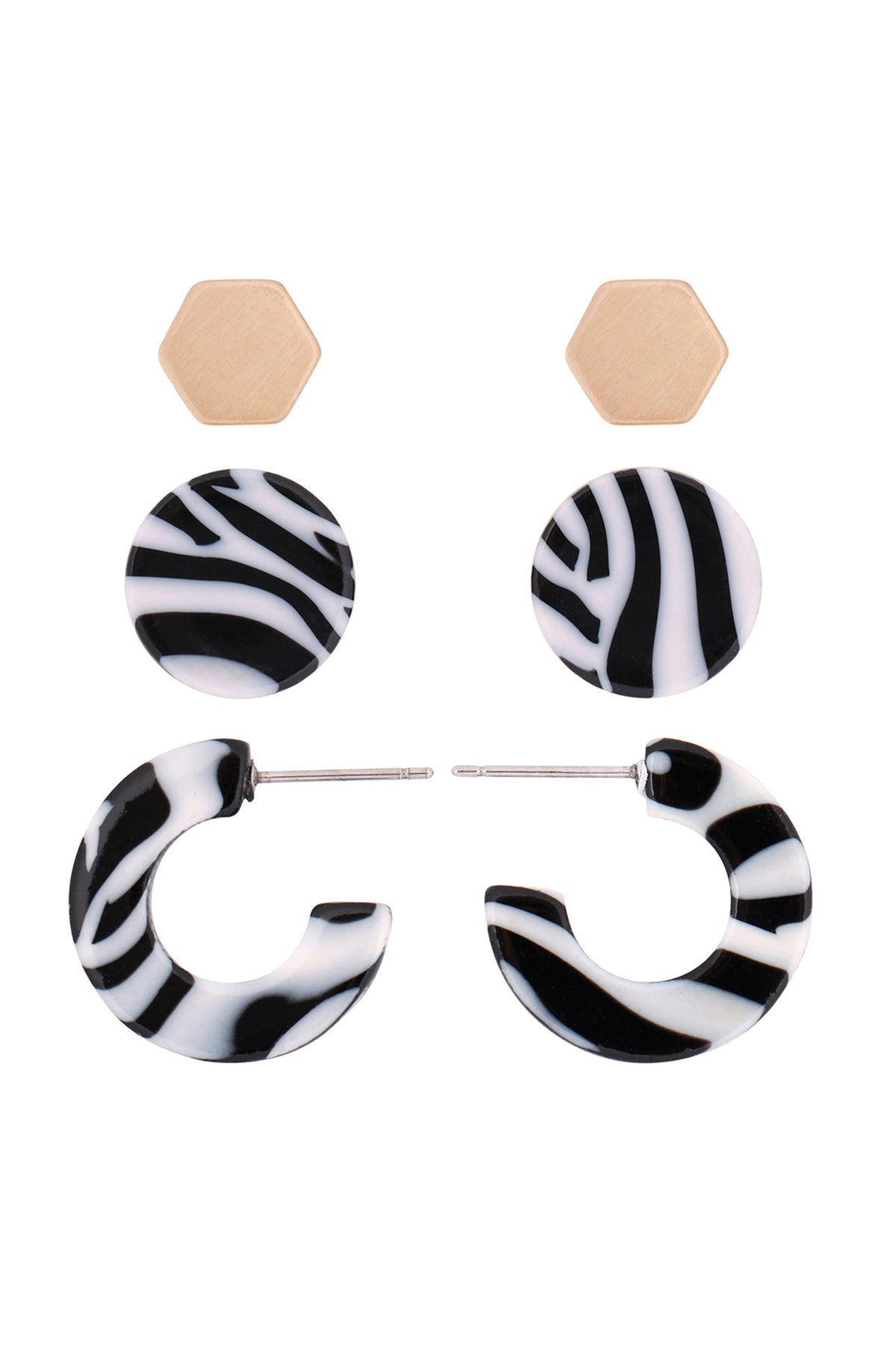 Acetate 3 Set Earrings Zebra