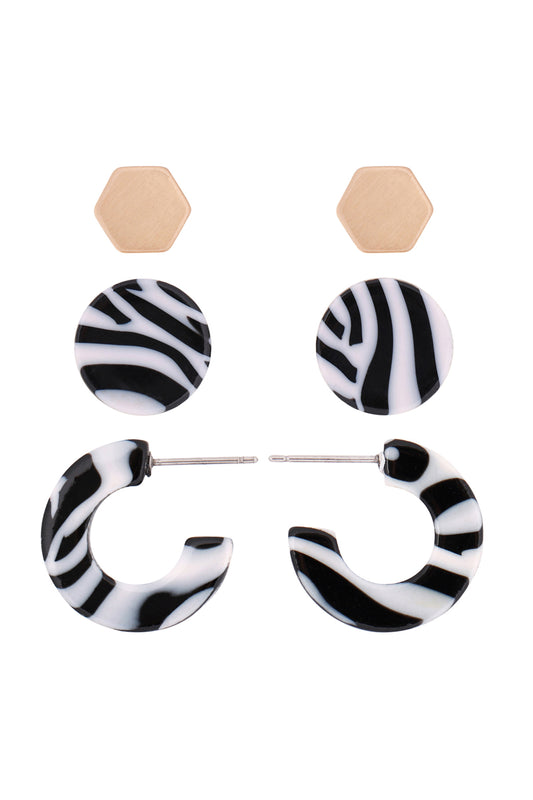 Acetate 3 Set Earrings Zebra