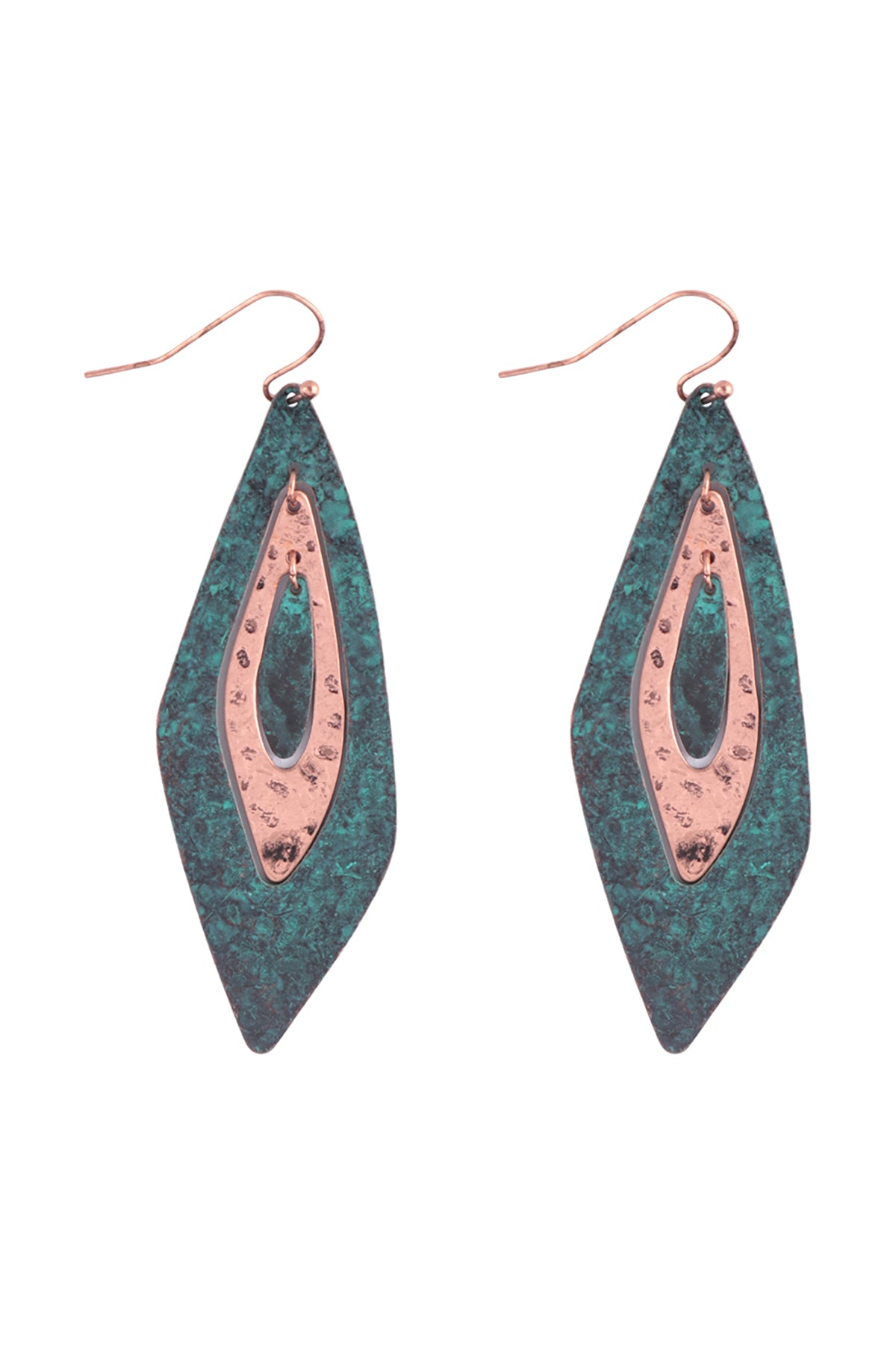 Two Tone Link Hammered Earrings Matte Tur2uoise