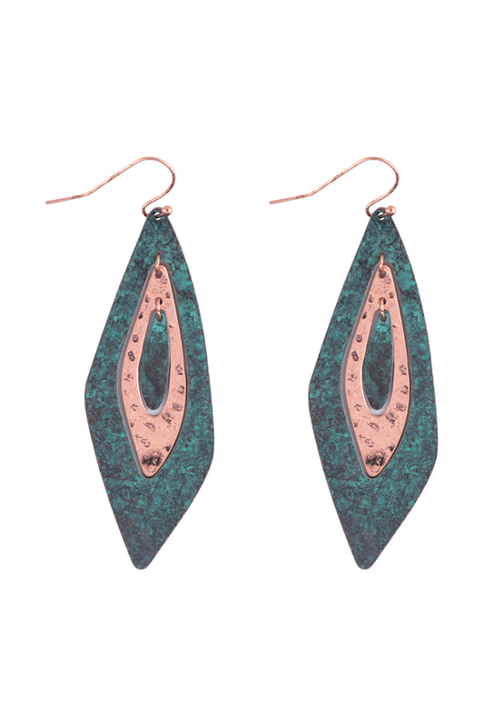 Two Tone Link Hammered Earrings Matte Tur2uoise